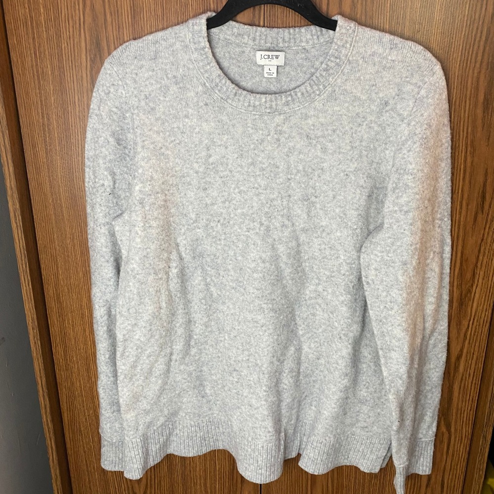J. Crew Crewneck‎ Sweater Womens Large Grey Wool Blend Ribbed Knit Pullover